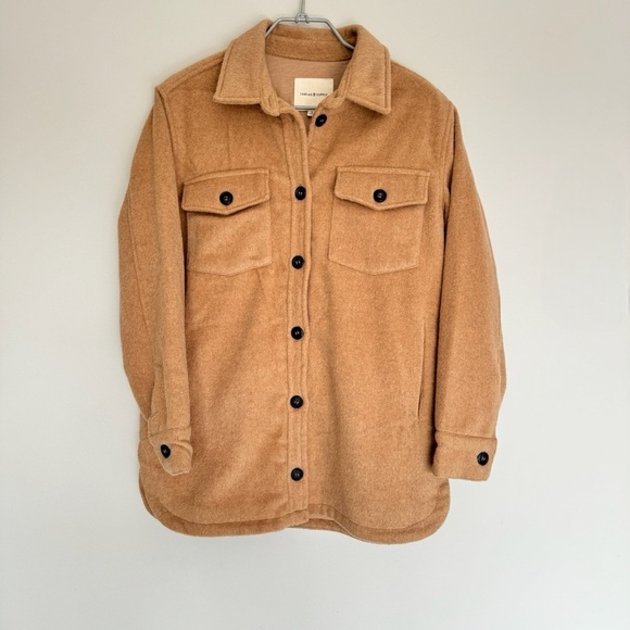 THREAD & SUPPLY Shirt Jacket Shacket S Camel Flannel Jersey Lined Button Front - Picture 3 of 15